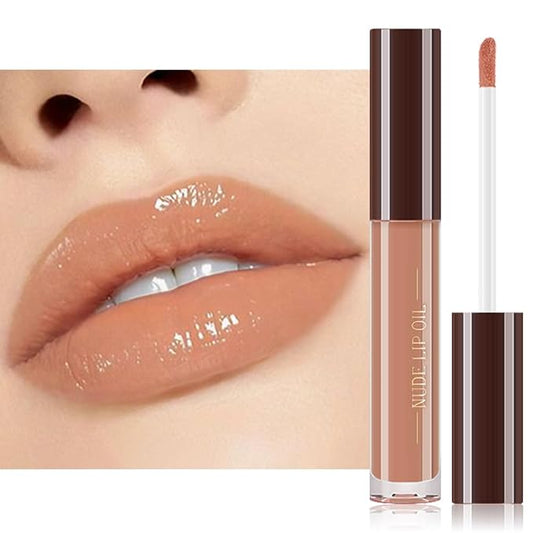 Hydrating Glow Lip Gloss Oil, Tinted Lip Plumper Lip Glosses Oil, Younger-Looking Lips Chocolate Scent, Non-Sticky Creamy Texture for Dry Lips, Brillo labial en aceite hidratante con brillo 02#
