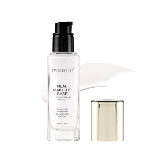 Real Makeup Base Highlighting Primer| Skin-Hydrating Poreless Primer With Natural Glow Finish For Face Makeup |Shade - Pink Tint, 32Ml