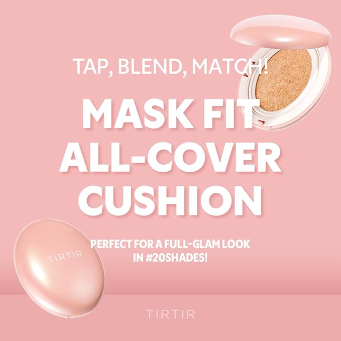 TIRTIR Mask Fit All Cover Pink Cushion Foundation | High coverage, Velvety Matte Finish, Lightweight, Flawless, Corrects Redness, Korean Cushion (#15C Fair Porcelain, Full Size, 0.63 Fl Oz)