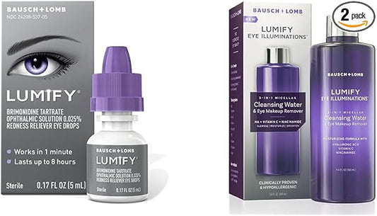 LUMIFY Redness Reliever Eye Drops 0.17 Fl Oz (5 mL) with Eye Illuminations Cleansing Water & Makeup Remover