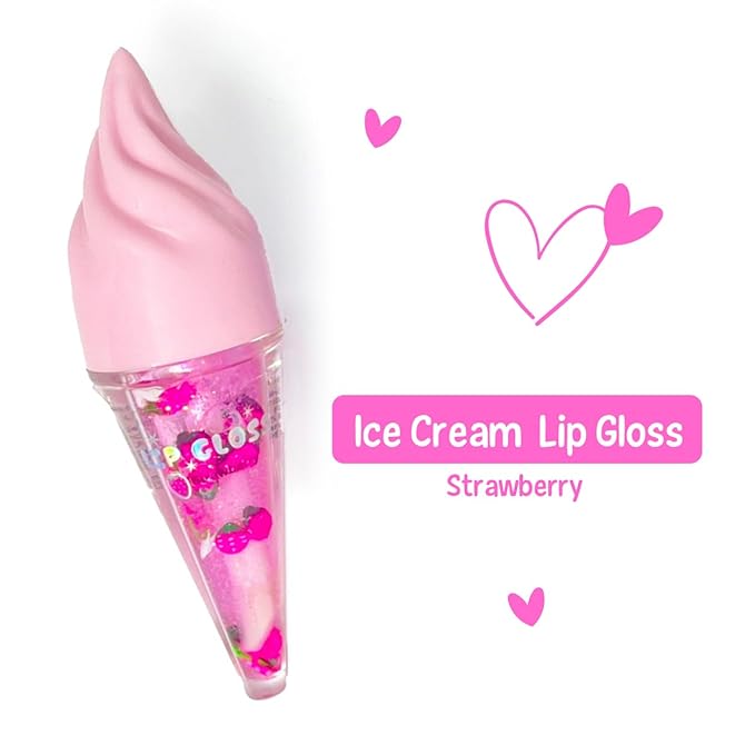 Hot Focus | Strawberry and Buble Gum Ice Cream Flavored Lip Gloss Set – Assorted Lip Gloss Flavors, Non-Toxic Makeup for Kids & Teens (Sweet)