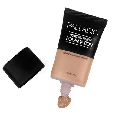 Palladio Powder Finish Liquid Foundation, Natural Matte Appearance, Reduces Fine Lines, Covers Large Pores, Hides Imperfections, All Day Wear, Sheer to Medium Coverage, In the Buff