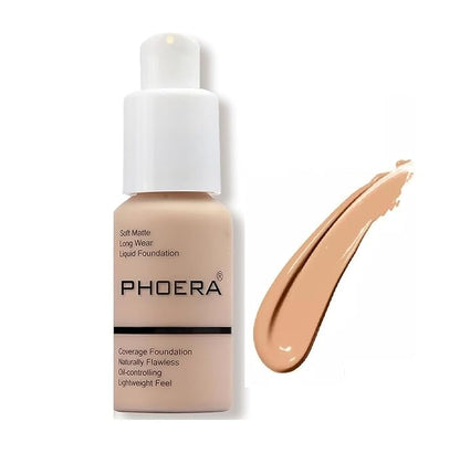 Phoera® Full Coverage Foundation Soft Matte Oil Control Concealer 30ml Flawless Cream Smooth Long Lasting (104 BUFF BEIGE)