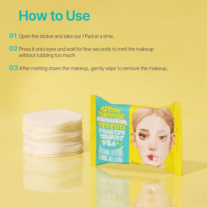 Ariul Stress Relieving Purefull Lip & Eye Remover Pads – Gently Removes Stubborn Makeup, Hydrating & Soothing Formula, Korean Skin Care with Natural Ingredients, 30 Counts x 3 Packs