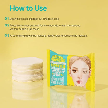 Ariul Stress Relieving Purefull Lip & Eye Remover Pads – Gently Removes Stubborn Makeup, Hydrating & Soothing Formula, Korean Skin Care with Natural Ingredients, 30 Counts x 3 Packs