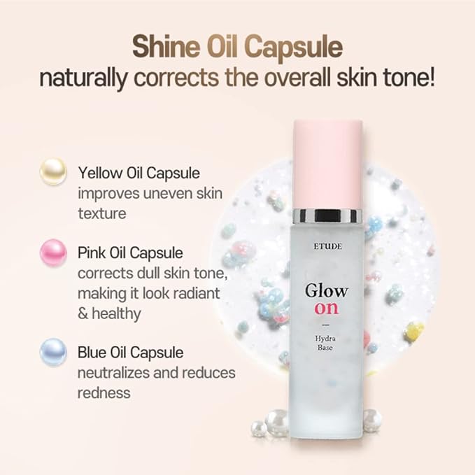 ETUDE Glow On Base Hydra 30ml (21AD) | All-in-One Makeup Hydration Glowing Base with a Long-Lasting Effect and Dewy Finish | Korean Makeup