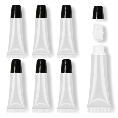 AMORIX 6PCS 10ml Lip Gloss Tubes Clear Empty Lip Balm Containers with Black Cap Refillable Soft Cosmetic Squeeze Tubes for Lip Gloss Base Glitter Pigment Powder.