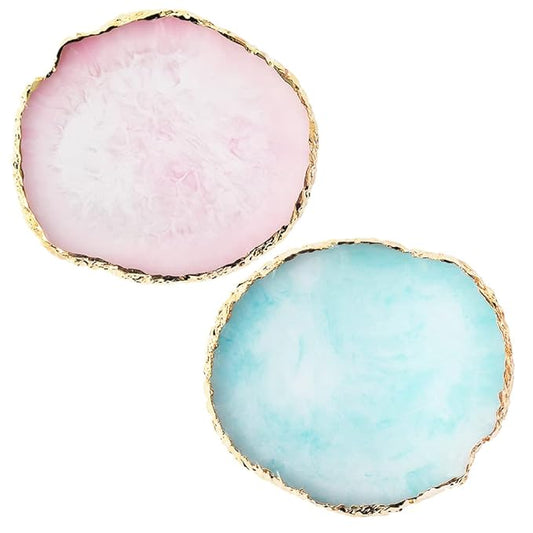 Resin Nail Art Palette, Nail Art Painting Mixed Color Palette Gold Edge Nail Gel Color Makeup Display Board (Pink+Blue)