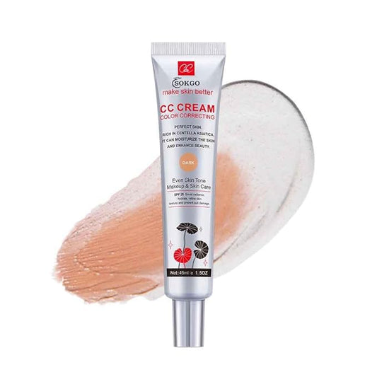 Color Correcting CC Cream with SPF 25, Coverage Lightweight Foundation, Hydrating Serum, Even Skin Tone Makeup and Skin Care, Boost Radiance, Refine Skin Texture, Avoid Sun Damage (Dark, 1PCS)