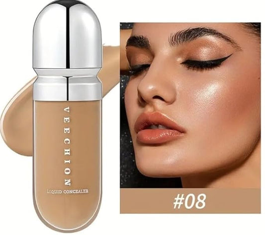 12-Shade Full Coverage Long Lasting Concealer, Waterproof Liquid Foundation For All Skin Types, Matte Finish, Buildable Coverage (8, 8ml)