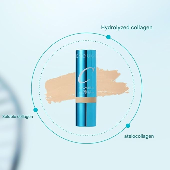 ENOUGH Collagen 3X Moisture Stick Foundation with Brush, Full Coverage Tinted Sunscreen for Face, Long-Lasting Korean Makeup, Perfect Тinted Мoisturizer with SPF 50+ (#13N Light Beige, 0.49 oz / 14g)