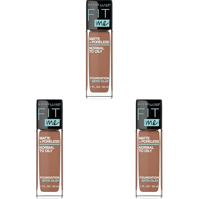 Maybelline Fit Me Matte + Poreless Liquid Foundation Makeup, Latte, 1 fl; oz; Oil-Free Foundation (Pack of 3)