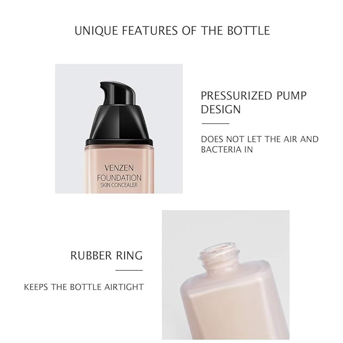 VENZEN Thin Light Concealer Liquid Foundation Waterproof Moisturizing Clear Naked Natural Long-Lasting Soft Texture Rubber Ring Delicate Colors (#02 IVORY (6778))