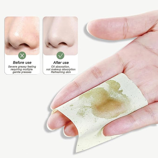 Facial Oil Blotting Paper, Natural Charcoal - 600 Counts, Makeup Friendly Oil Absorbing Paper, Strong Oil Blotting Paper That Is Easy To Carry And Use (Green, 3.7×2.6inch)