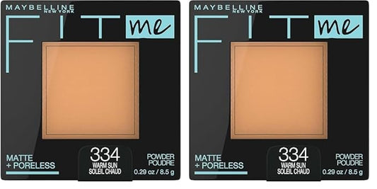 Maybelline New York Fit Me Matte + Poreless Powder Makeup, Warm Sun, 0.28 Ounce, Pack of 1, 334 WARM SUN (Pack of 2)
