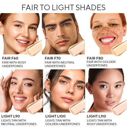 Mirabella Invincible For All HD Liquid Foundation - Anti-Aging Full Coverage Liquid Face Makeup - Moisturizing, Hydrating & Lightweight Foundation for All Skin Types (Fair F70)