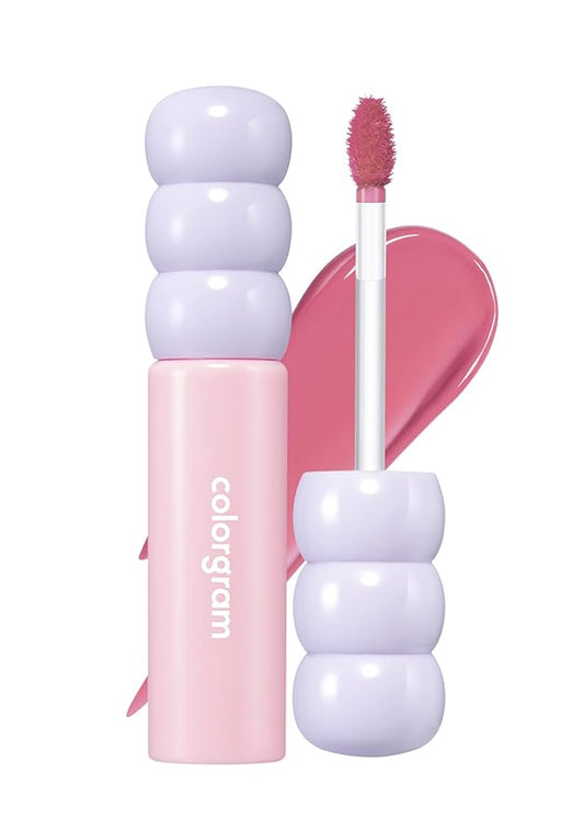 COLORGRAM Fruity Glass Tint 07 Shy Guava + Milk Bling Shadow 07 Fairylike | Highly Pigmented Glossy Dewy Lip Gloss and Pigmented Glistening Liquid Glitter Eyeshadow, Long-lasting Shimmer