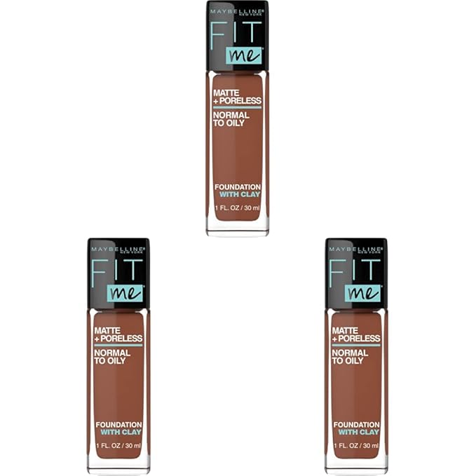 Maybelline Fit Me Matte + Poreless Liquid Foundation Makeup, Nutmeg, 1 fl; oz; Oil-Free Foundation (Pack of 3)