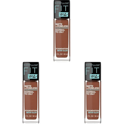 Maybelline Fit Me Matte + Poreless Liquid Foundation Makeup, Nutmeg, 1 fl; oz; Oil-Free Foundation (Pack of 3)