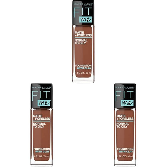 Maybelline Fit Me Matte + Poreless Liquid Foundation Makeup, Nutmeg, 1 fl; oz; Oil-Free Foundation (Pack of 3)