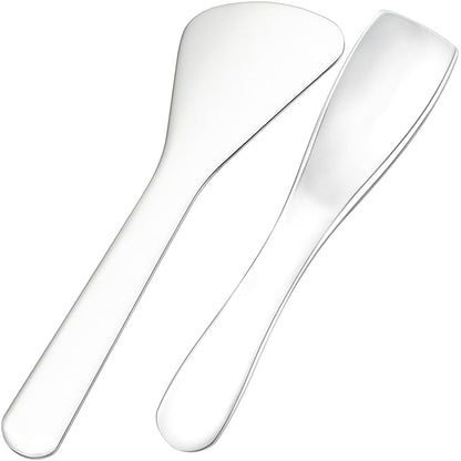2pcs Mini Metal Makeup Spatula, Reusable Cosmetic Cream Spatulas Spoon, Skincare Scoop Applicator Facial Massage Beauty Tools for Mixing and Sampling Face Eye Cream- Silver