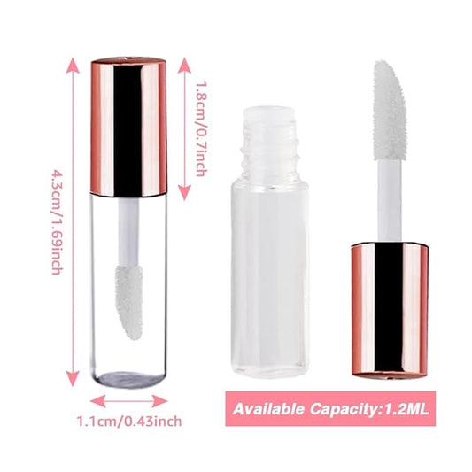 AMORIX 50PCS Mini Lip Gloss Tubes with Wand 1.2ml Empty Lip Gloss Containers Refillable Travel Lip Balm Bottles for Samples with 5ml Syringes DIY Lip Gloss Base + Tag Labels (Rose Gold)