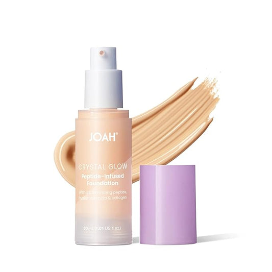 JOAH Crystal Glow Peptide-Infused Foundation, 2-in-1 Multitasking Korean Makeup with Blurring Face Primer, Luminizer, Hydration & Skin Defense for a Flawless Finish, 1.01 Oz, Fair Neutral