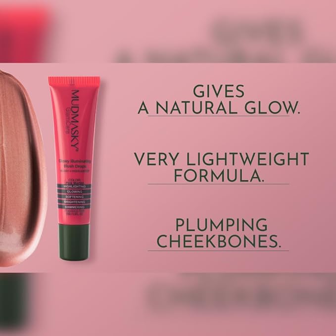 MUDMASKY GlamCare Illuminating Blush Drops - Pink Martini 15milliliter/0.5ounce - Long-lasting Natural Glow & Plumping Cheekbones - Perfect Gifts for Women - Beauty Blush & Make Up for Radiant Skin