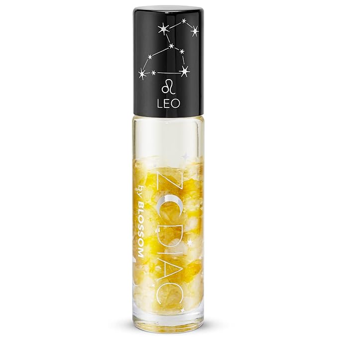 Blossom Lip Gloss Zodiac Sign Vanilla Scented Roll-On Lip Gloss, Moisturizing + Hydrating with Zodiac Crystals, Made in USA, 0.20oz, Leo