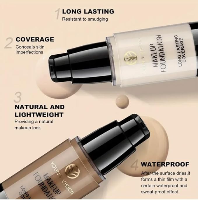 Long-Lasting Flawless Foundation, 30ml, Lightweight, Moisturizing, All Skin Tones