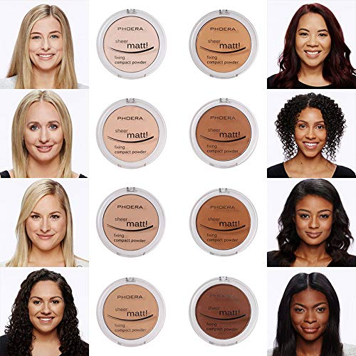 2 Pack PHOERA Matte Face Powder, Control Oil Brighten Skin Color Cover Blemish Makeup Face Setting Setting Powder Foundation。(204- Buff Beige)