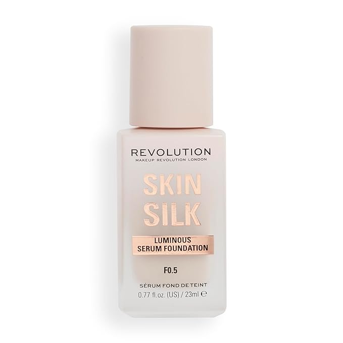 Revolution, Skin Silk Serum Foundation, Light to Medium Coverage, Lightweight & Radiant Finish, Contains Hyaluronic Acid, F0.5 Fair Skin Tones, 0.77 fl oz