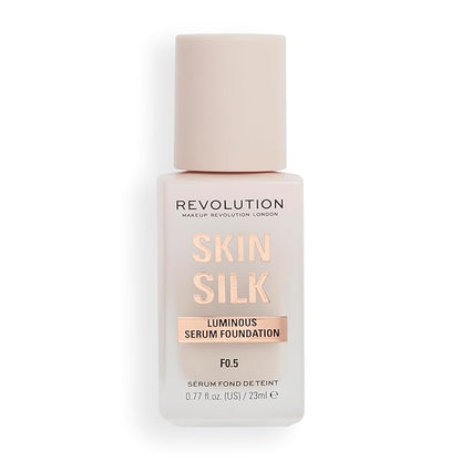 Revolution, Skin Silk Serum Foundation, Light to Medium Coverage, Lightweight & Radiant Finish, Contains Hyaluronic Acid, F0.5 Fair Skin Tones, 0.77 fl oz