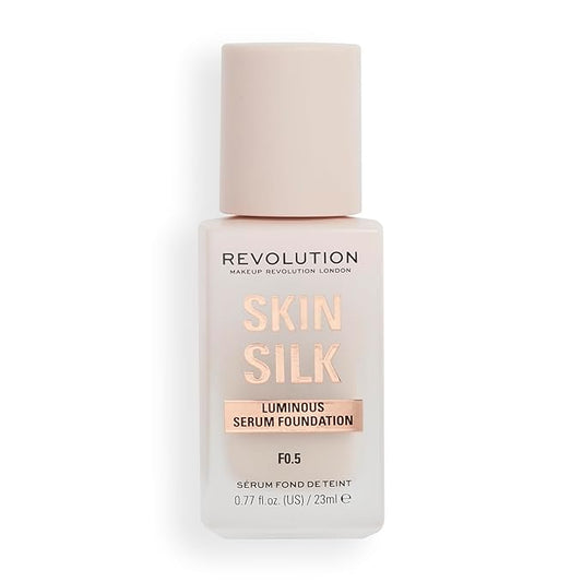 Revolution, Skin Silk Serum Foundation, Light to Medium Coverage, Lightweight & Radiant Finish, Contains Hyaluronic Acid, F0.5 Fair Skin Tones, 0.77 fl oz