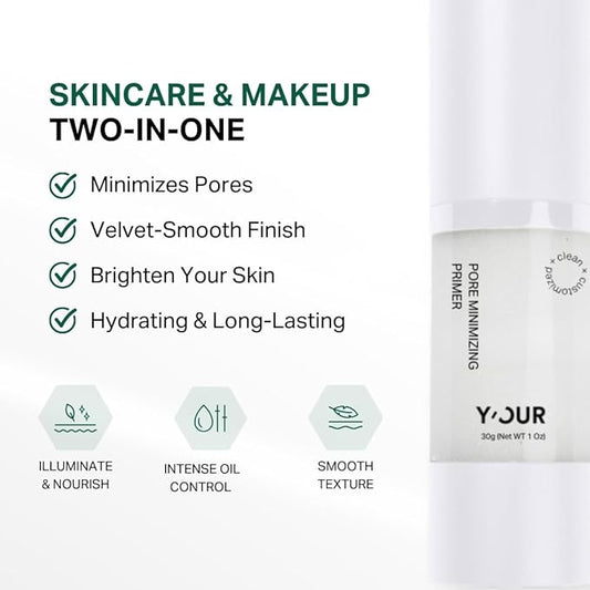 Y’OUR Pore Minimizer Velvet Veil Primer | Hydrating, Oil-Controlling, Long-Lasting | Blur Makeup For Flawless Base | Photo Finish Foundation Coverage | Brightens with Vitamin C & E