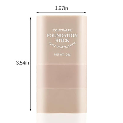 2 in 1 Full Coverage Foundation Stick,Hydrating Lightweight Foundation Makeup Stick,Built-In Applicator,Long-Lasting Cream Concealer,Natural Colour