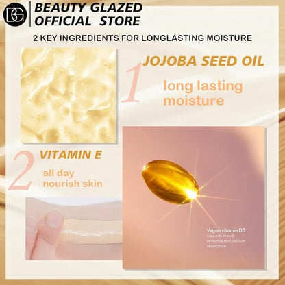 Beauty Glazed Soft Matte Silky Full Coverage Liquid Foundation, Multi-Use Buildable, Lightweight Feel Oil Control Longwear Naturally Flawless Coverage (103 Warm Peach)