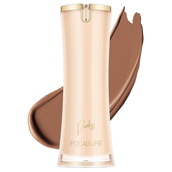 FOCALLURE PerfectBase Lasting Poreless Liquid Foundation, Medium to Full Coverage with Matte Finish, Covers Blemishes & Under-Eye Circles for All Skin Types, CP32 AMBER