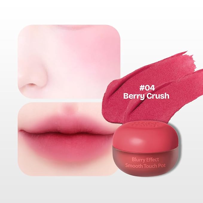 MILKTOUCH dearthing Blurry Effect Smooth Touch Pot - Lip and Blush, Soft Airy Matte Finish, Vivrant Color (04 Berry Crush, 0.16 Fl Oz)