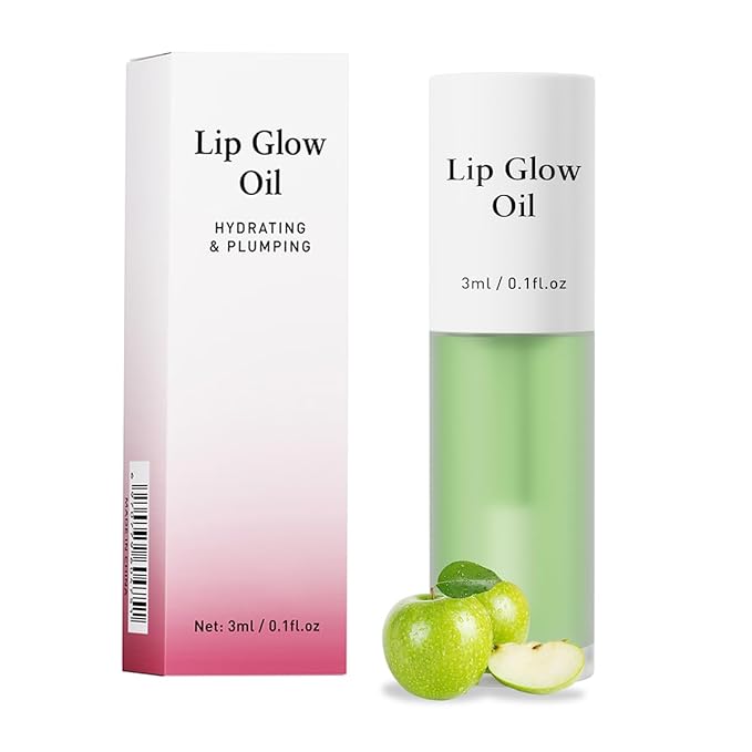 Hydrating Lip Glow Oil, No-Sticky Gloss Lip Balm Lip Care, Fruit Flavoured Lip Oil For Dry Lip's Moisturizing Hydrating And Nourishing (GREEN APPLE)
