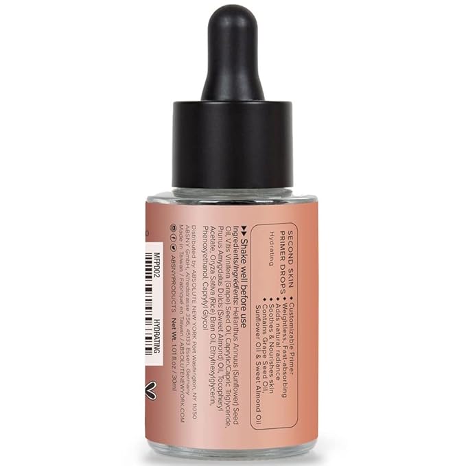 Absolute New York Hydrating Second Skin Primer Drops, Lightweight Makeup Primer for Flawless Complexion, Hydrating Formula, Pore Minimizing, Ideal for All Skin Types
