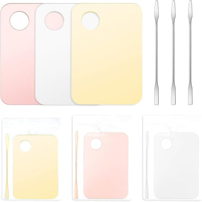 6 Pcs Makeup Mixing Palette Acrylic Palette with Spatula Tool Foundation Palette for Liquid Foundation Eye Shadow Oil Paints Nail Art (Pink, Yellow, Transparent)
