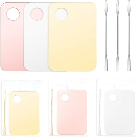 6 Pcs Makeup Mixing Palette Acrylic Palette with Spatula Tool Foundation Palette for Liquid Foundation Eye Shadow Oil Paints Nail Art (Pink, Yellow, Transparent)