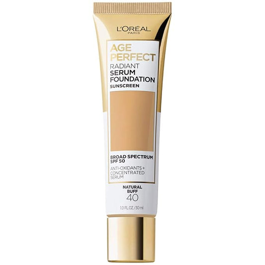 L'Oreal Paris Age Perfect Radiant Serum Foundation with SPF 50, Natural Buff, 1 Ounce