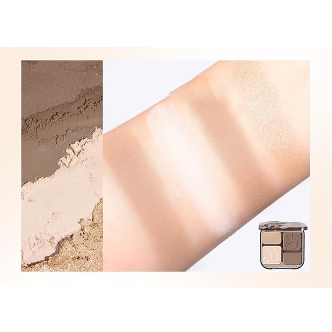 1 PC 4 Color Face Lift Facial Highlighter Blusher Contour Palette, 4 Color Multi Purpose Silky Facial Blusher Contour Facial Highlighter Palette (V01, 8g)