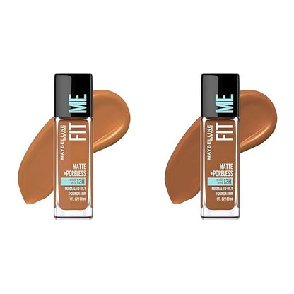 Maybelline Fit Me Matte + Poreless Liquid Foundation Makeup Bundle with Warm Coconut and Mocha Shades, 1 Count Each
