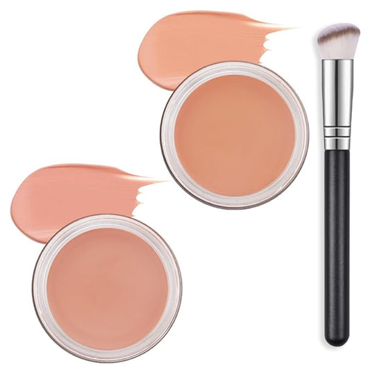 Kaely 2Pcs Pot Concealer Full Coverage Set, Under Eye Brightener Color Correcting Concealer for Dark Circles, Waterproof Foundation Face Makeup Brush Kit, Eye Ring Corrector de ojeras, 05+06