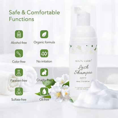 ARISON LASHES Eyelash Shampoo Eyelash Foam Cleanser with Cleaning Brush Eyelash Cleaner for Eyelash Extension Foam Wash Lash Shampoo for Home and Salon Use 60ML(Jasmine)