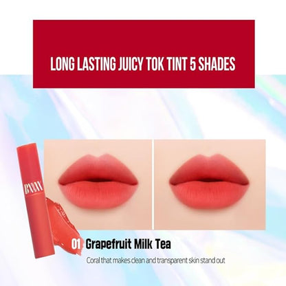 Long-lasting Lip Tint Lip Stain Lip Gloss - Hydrating, Calming, Nourishing and vivid water tint 0.11 oz (5 colors) (Grapefruit milk tea)