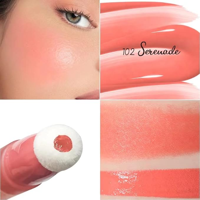 Blush Beauty Wand, Liquid Face Contour With Cushion Applicator, Smooth Cream Natural Matte Finish, Lightweight Blendable Stick Makeup for Cheek, 102 Coral
